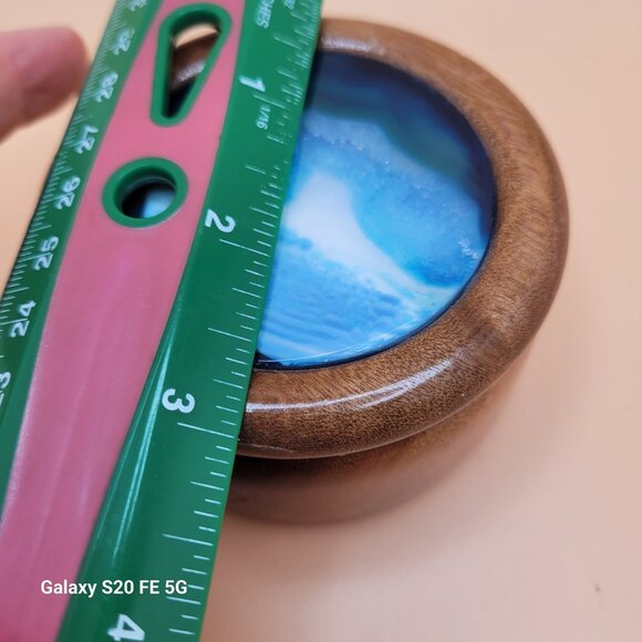 Woodstones Round Brazilian Wooden Agate Inlaid Top Trinket Jewelry Box - Picture 8 of 10